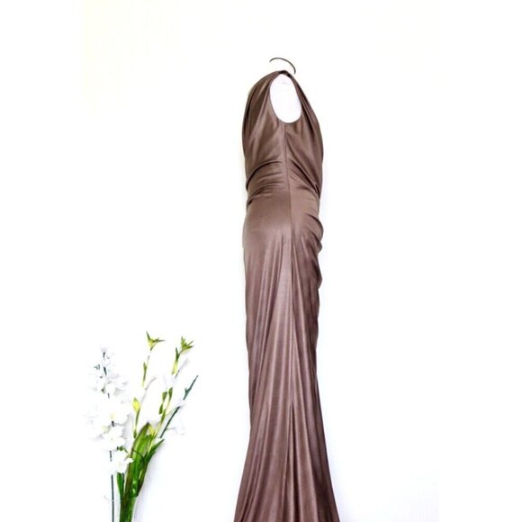 TADASHI SHOJI Sleeveless Jersey Stretch Sequin Dress Gown Draped Ruched SZ M - Picture 7 of 10
